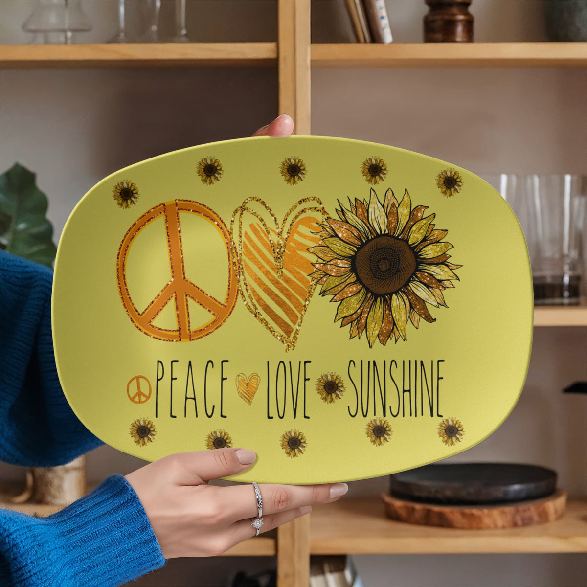 Peace Love and Sunshine 10" x 14' Oval Serving Platter