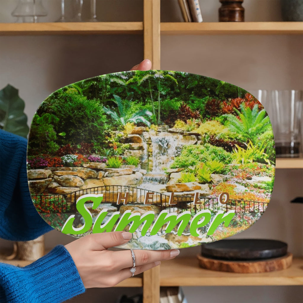 Hello Summer Tropical Waterfall 10" x 14" Oval Serving Platter