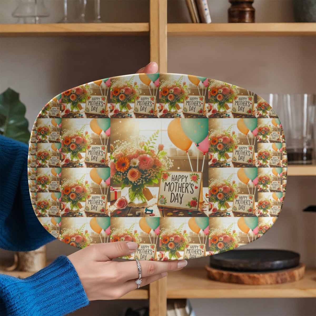 Happy Mother's Day Pattern 10”x14” Oval Serving Platter
