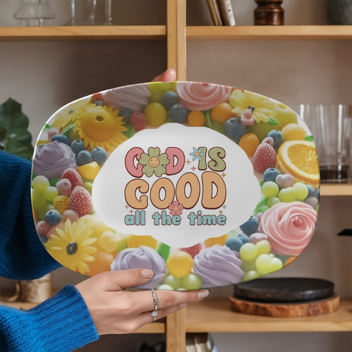 God is Good Faith Based Floral Design 10' x 14' Oval Platter