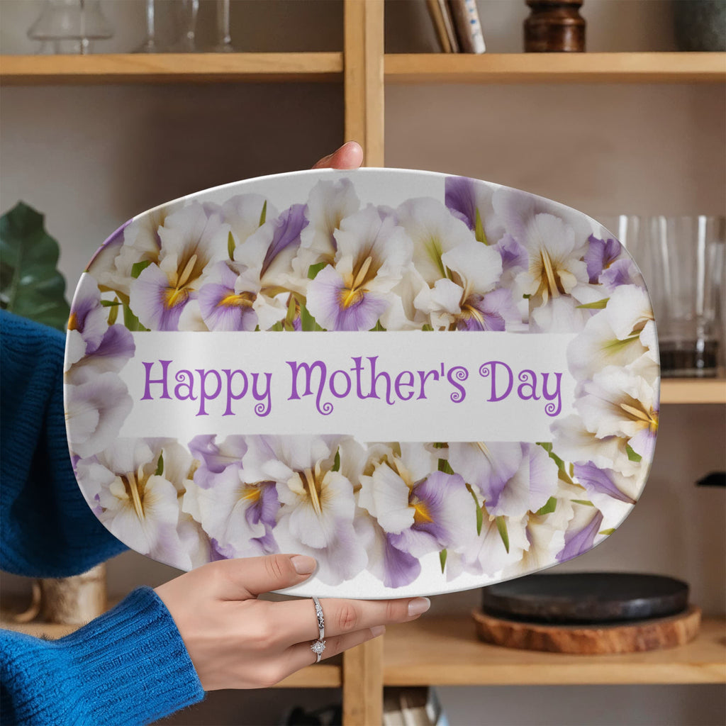 Happy Mother's Day Purple Flowers 10”x14” Oval Serving Platter