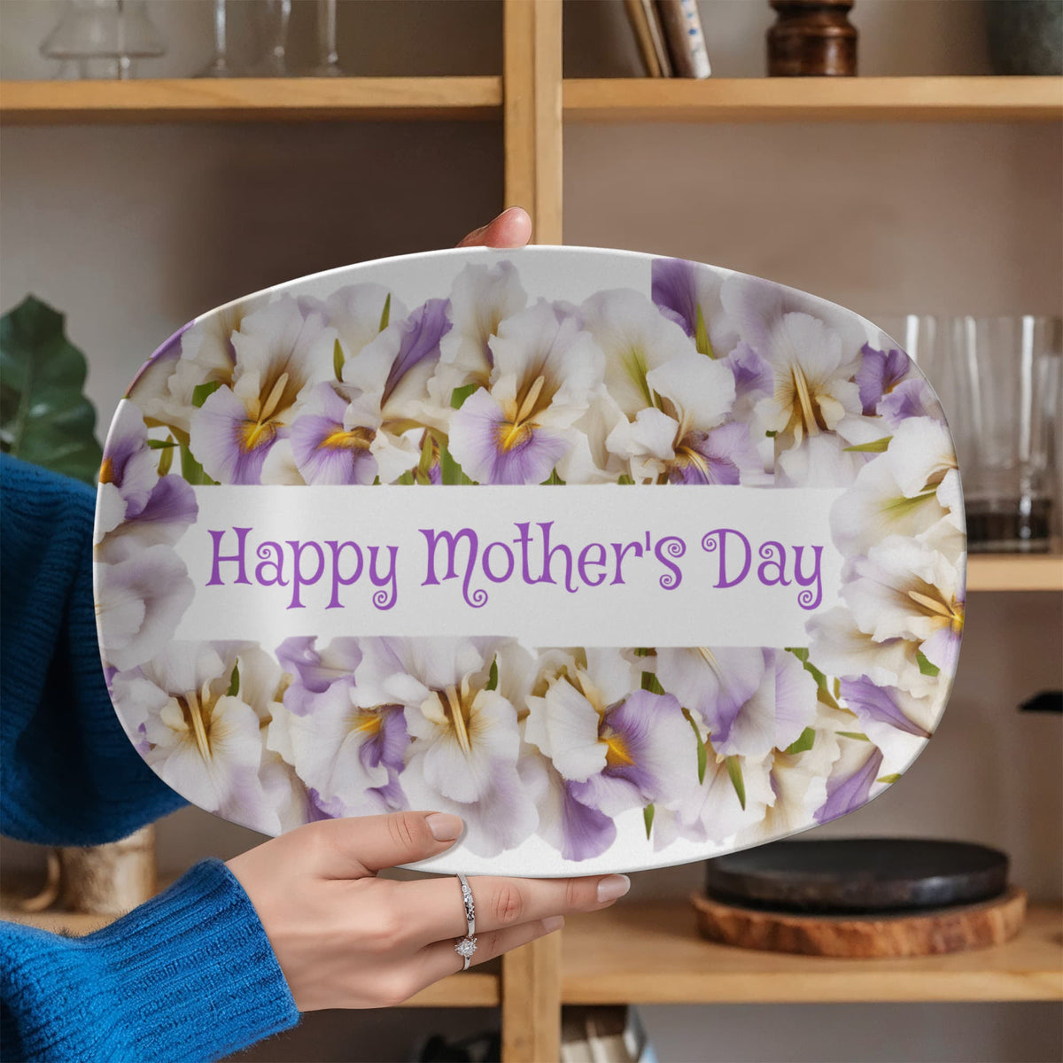 Happy Mother's Day Purple Flowers 10”x14” Oval Serving Platter