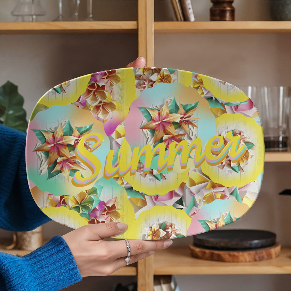 Colorful Pattern Summer Design 10" x 14" Oval Serving Platter