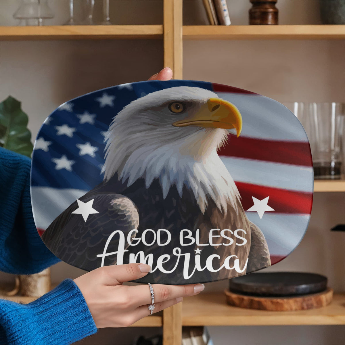 God Bless America Bald Eagle 10”x14” Oval Serving Platter