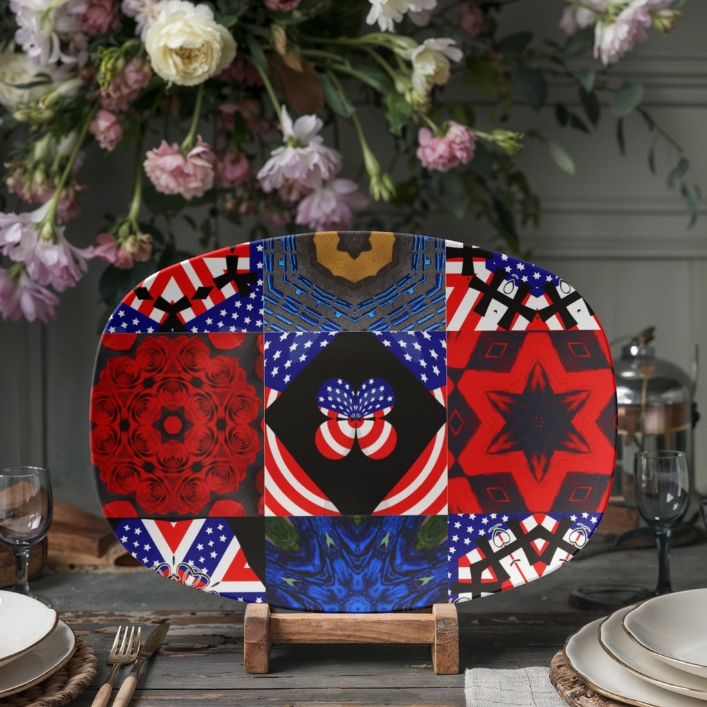 USA Patchwork Design 10” x 14” Oval Serving Platter