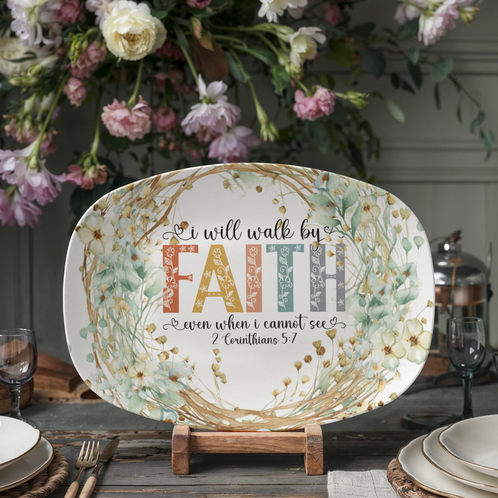 I Will Walk by Faith Even When I Cannot See Oval 10" x 14" Platter