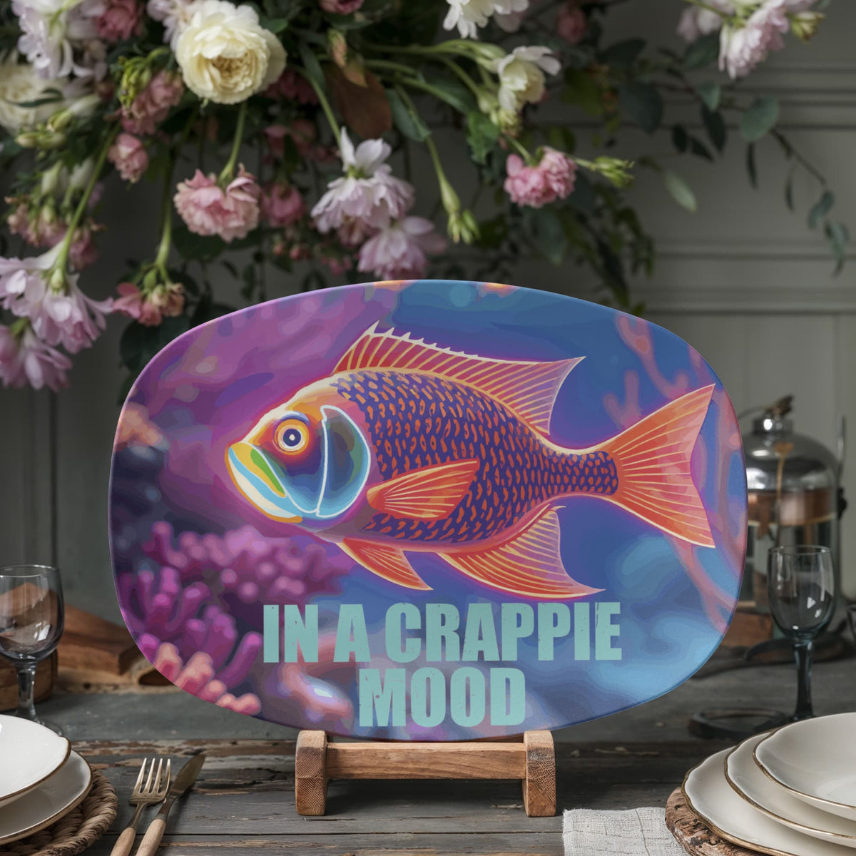 In a Crappie Mood Fish 10" x 14" Oval Serving Platter