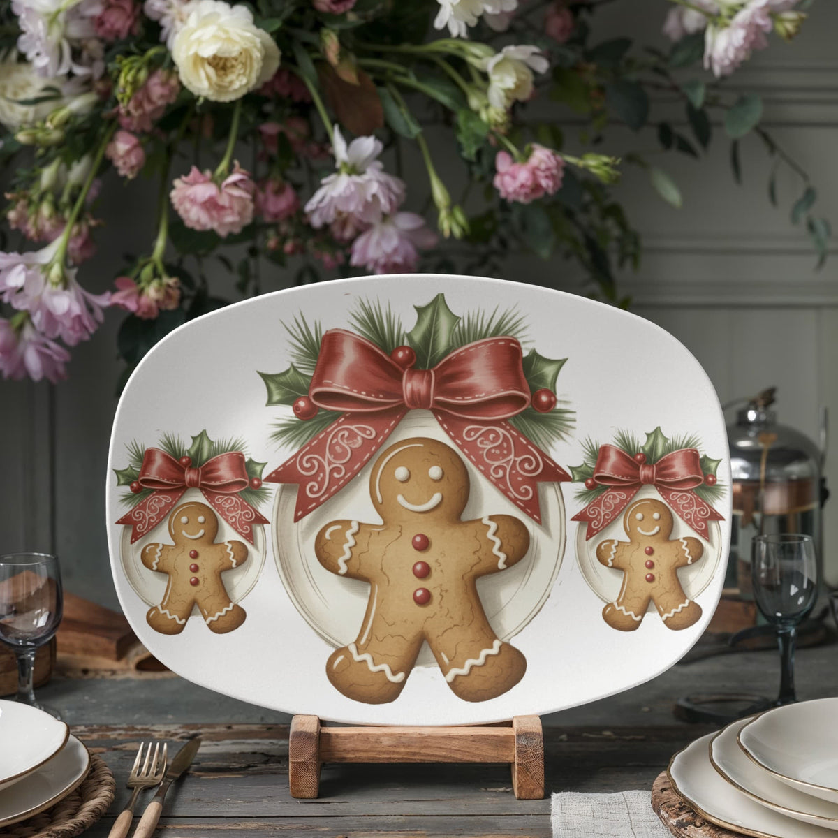 Christmas Gingerbread Man Oval Serving Platter - 10" x 14"
