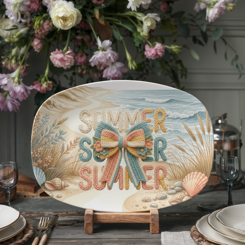 Summer Summer Summer Faux Yarn 10" x  14" Oval Serving Platter