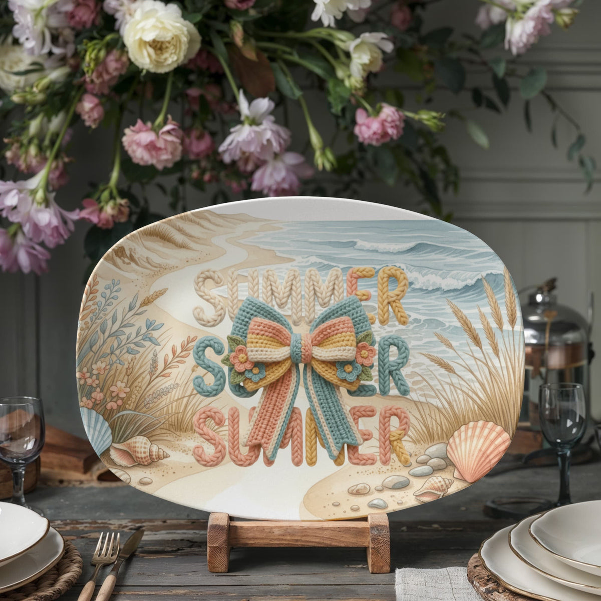 Summer Summer Summer Faux Yarn 10" x  14" Oval Serving Platter
