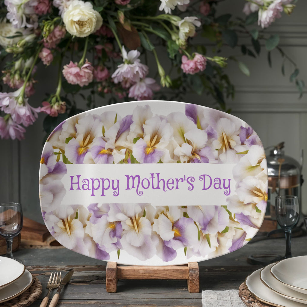 Happy Mother's Day Purple Flowers 10”x14” Oval Serving Platter