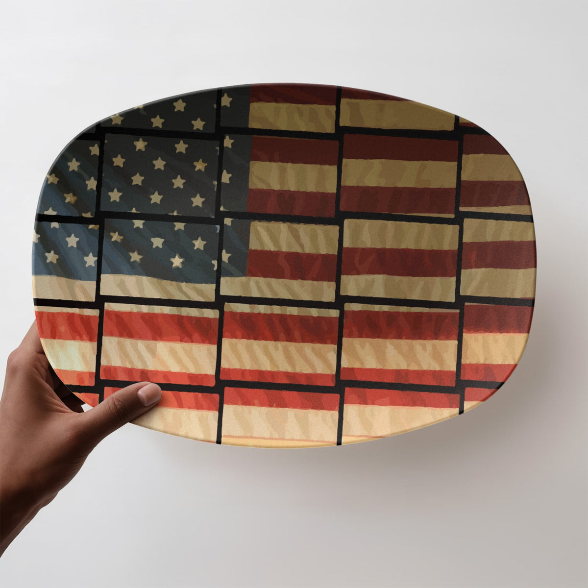 US Flag Basket Weave Pattern 10” x 14” Oval Serving Platter