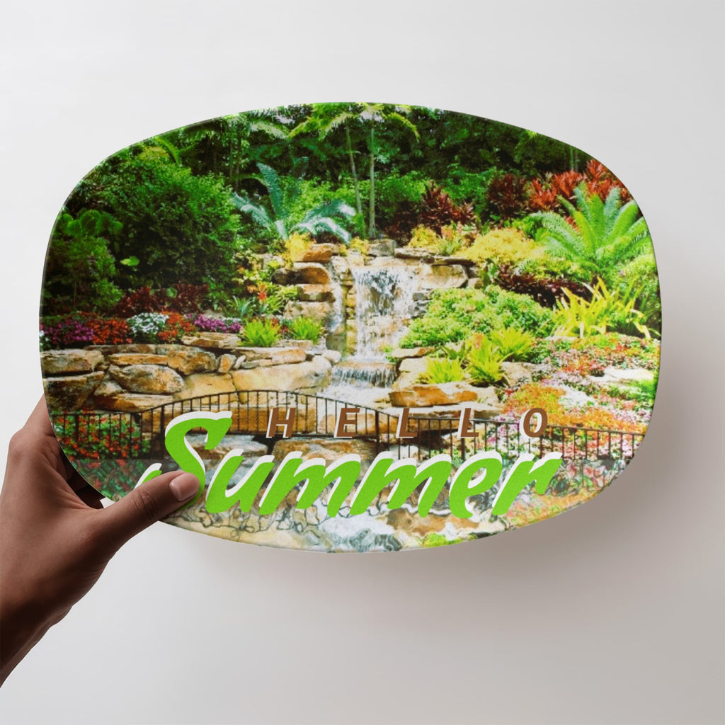 Hello Summer Tropical Waterfall 10" x 14" Oval Serving Platter