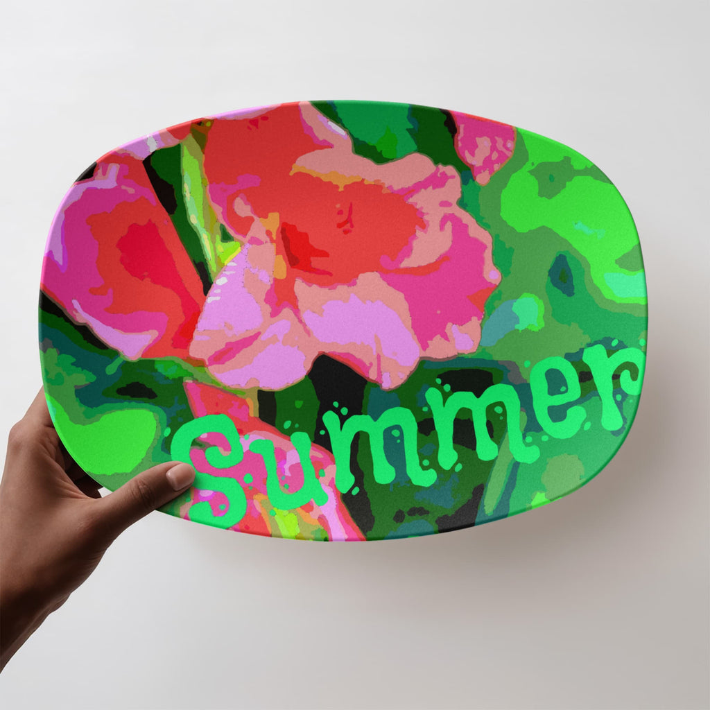 Summer Time Floral Design 10" x 14" Oval Serving Platter