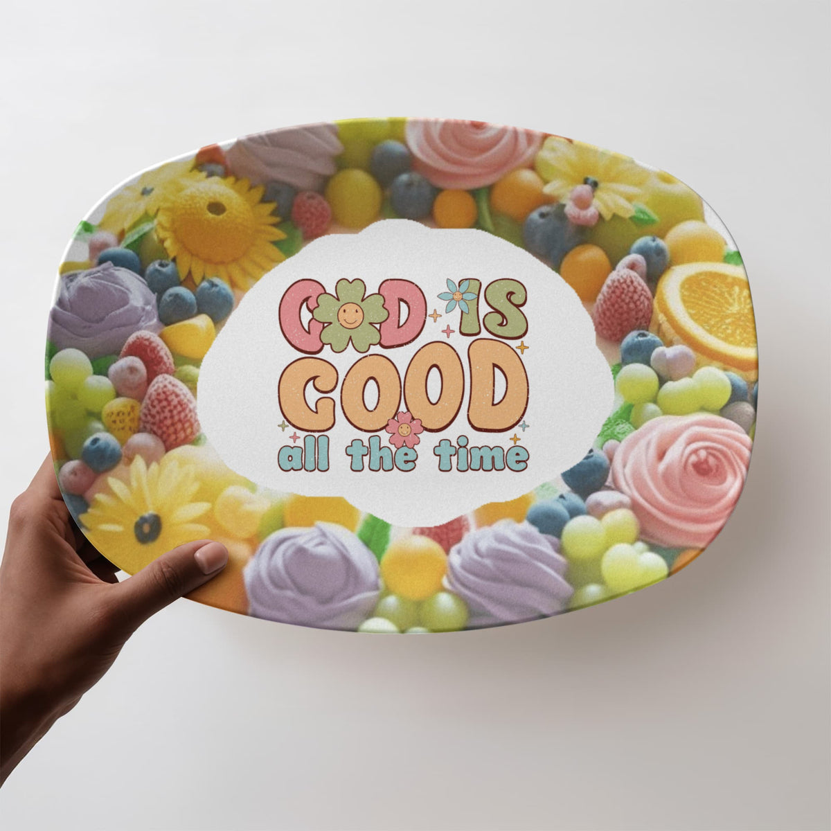 God is Good Faith Based Floral Design 10' x 14' Oval Platter