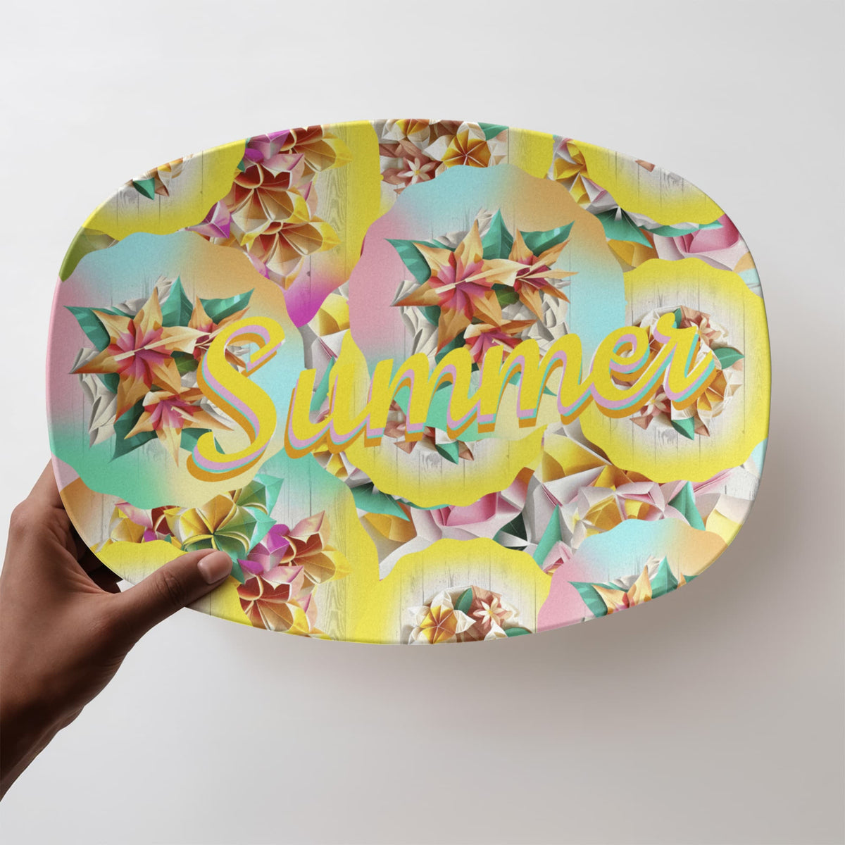 Colorful Pattern Summer Design 10" x 14" Oval Serving Platter