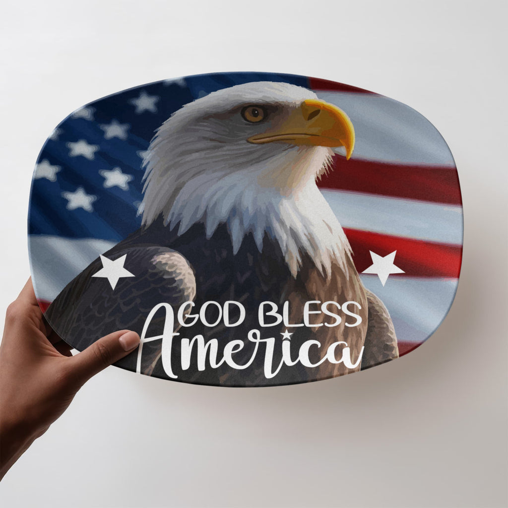 God Bless America Bald Eagle 10”x14” Oval Serving Platter