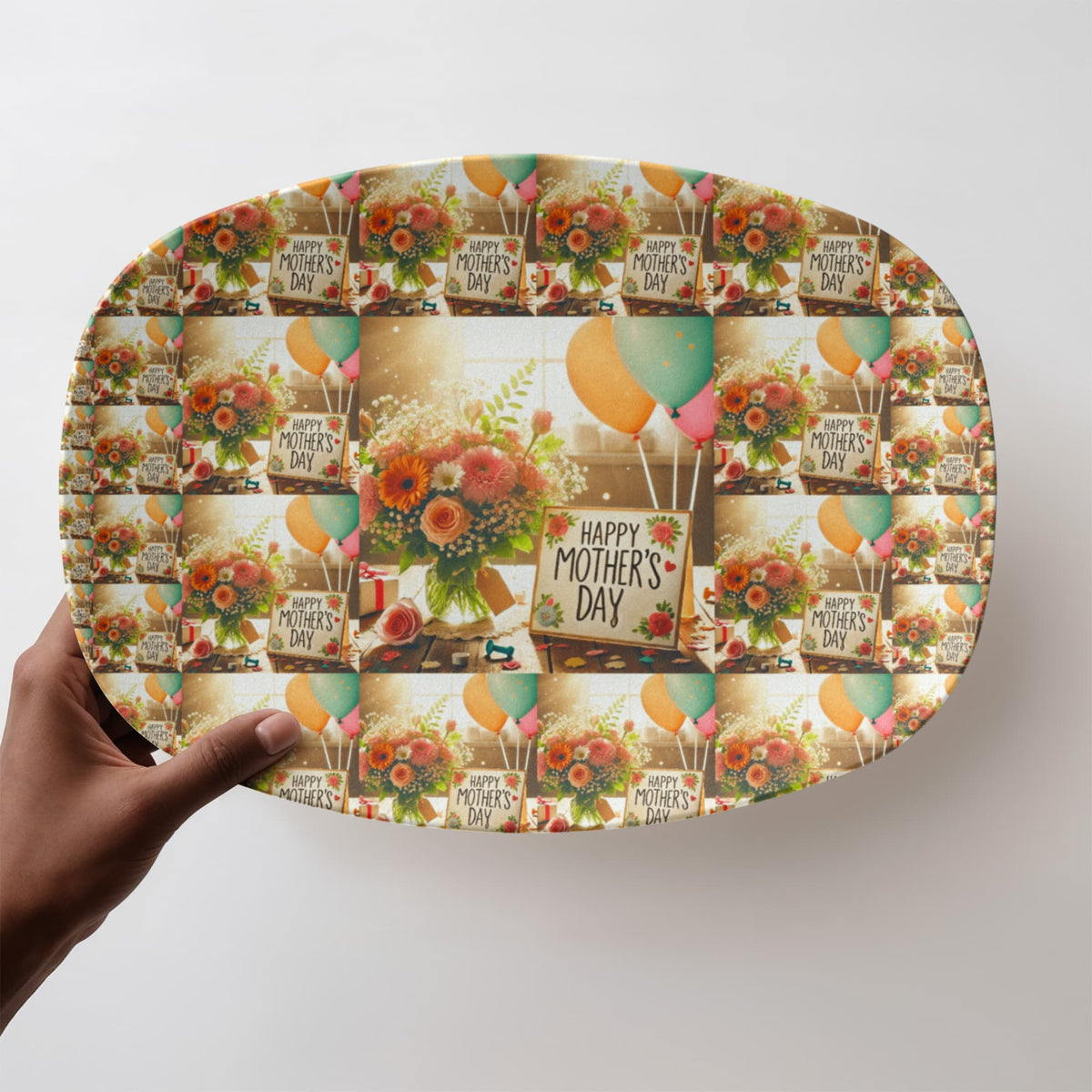 Happy Mother's Day Pattern 10”x14” Oval Serving Platter
