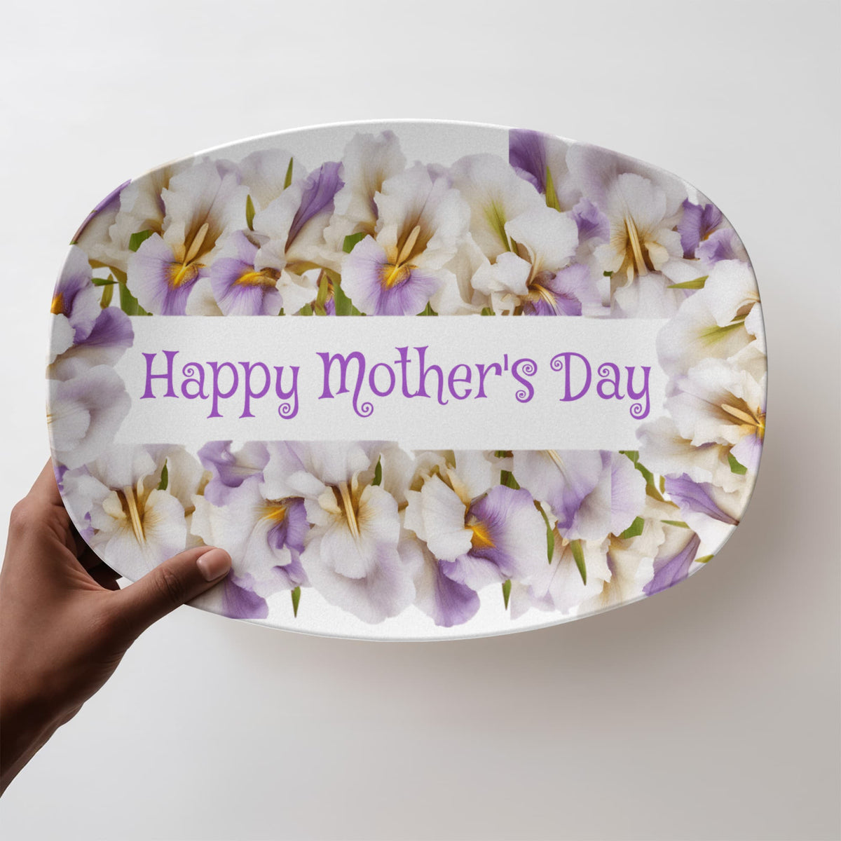 Happy Mother's Day Purple Flowers 10”x14” Oval Serving Platter