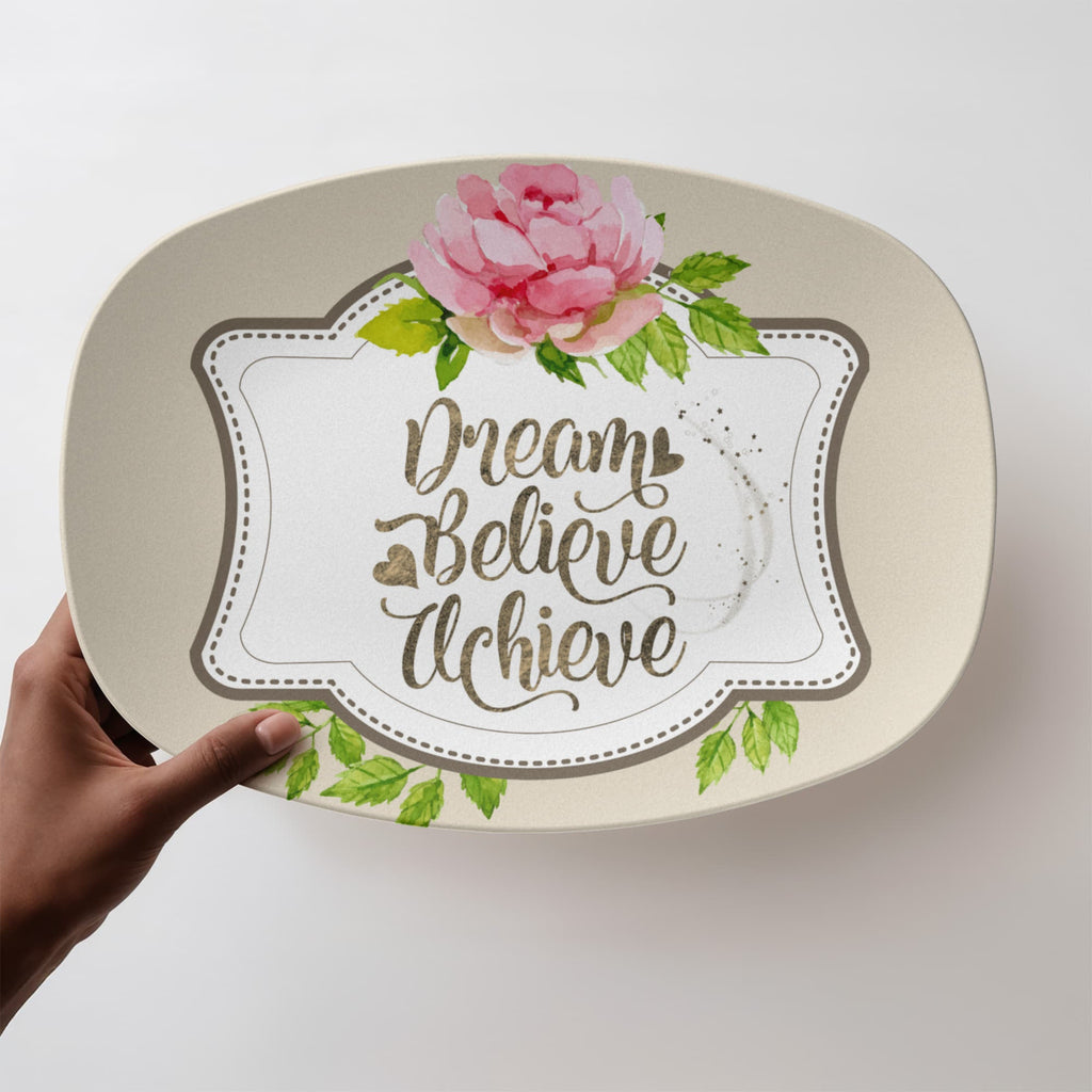 Dream Believe Achieve Inspirational 10" x 14" Oval Serving Platter
