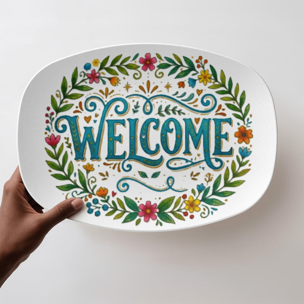 Welcome Floral Pattern 10”x14” Oval Serving Platter