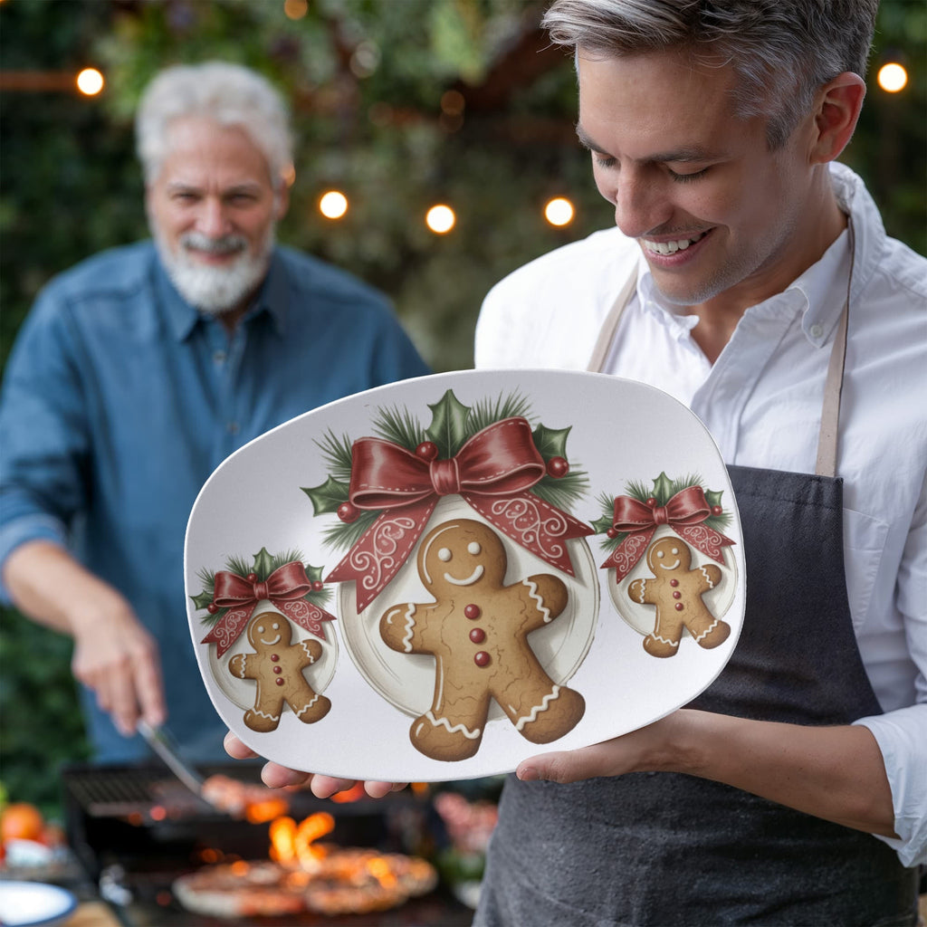 Christmas Gingerbread Man Oval Serving Platter - 10" x 14"
