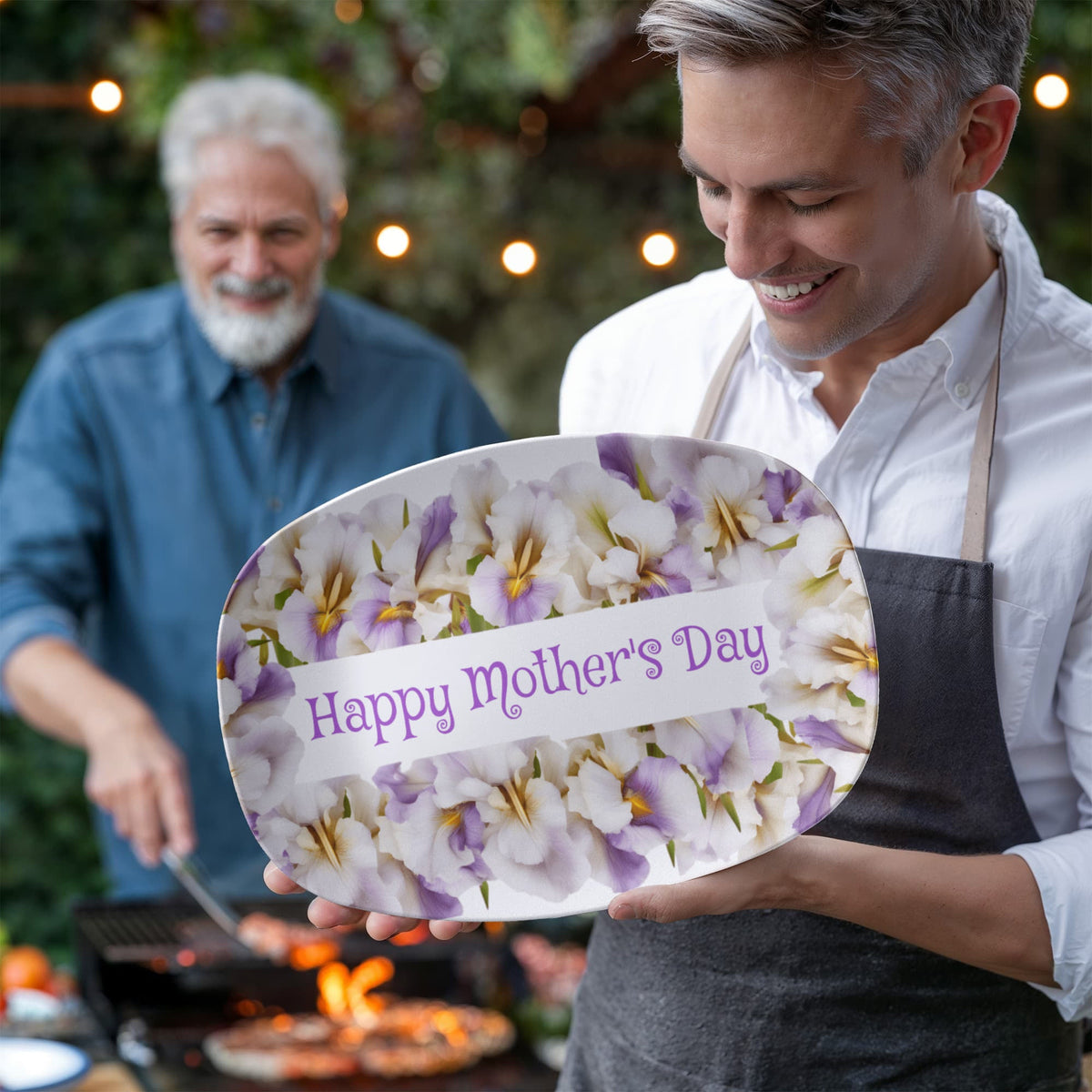 Happy Mother's Day Purple Flowers 10”x14” Oval Serving Platter
