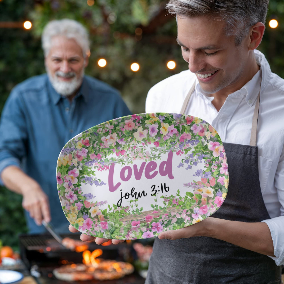 Loved John 3:16 Faith Based Floral 10" x 14" Oval Serving Platter