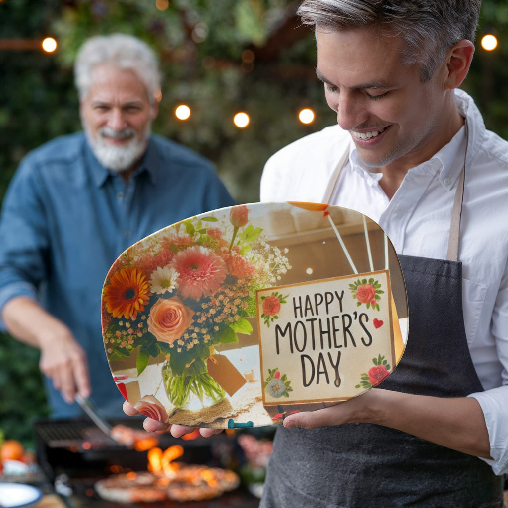Happy Mother's Day Card and Flowers  10" x 14" Oval Serving Platter