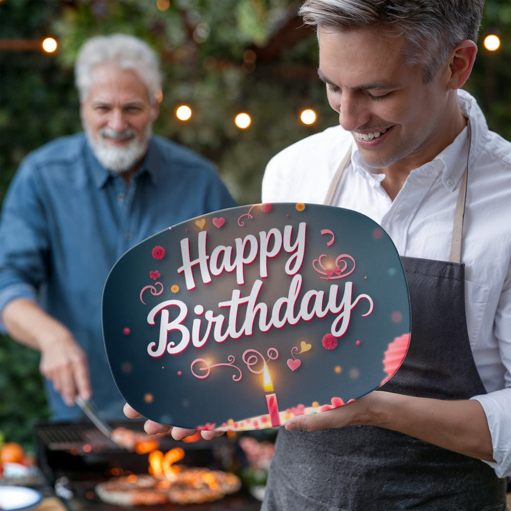 Happy Birthday Cake & Candle 10" x 14" Oval Serving Platter