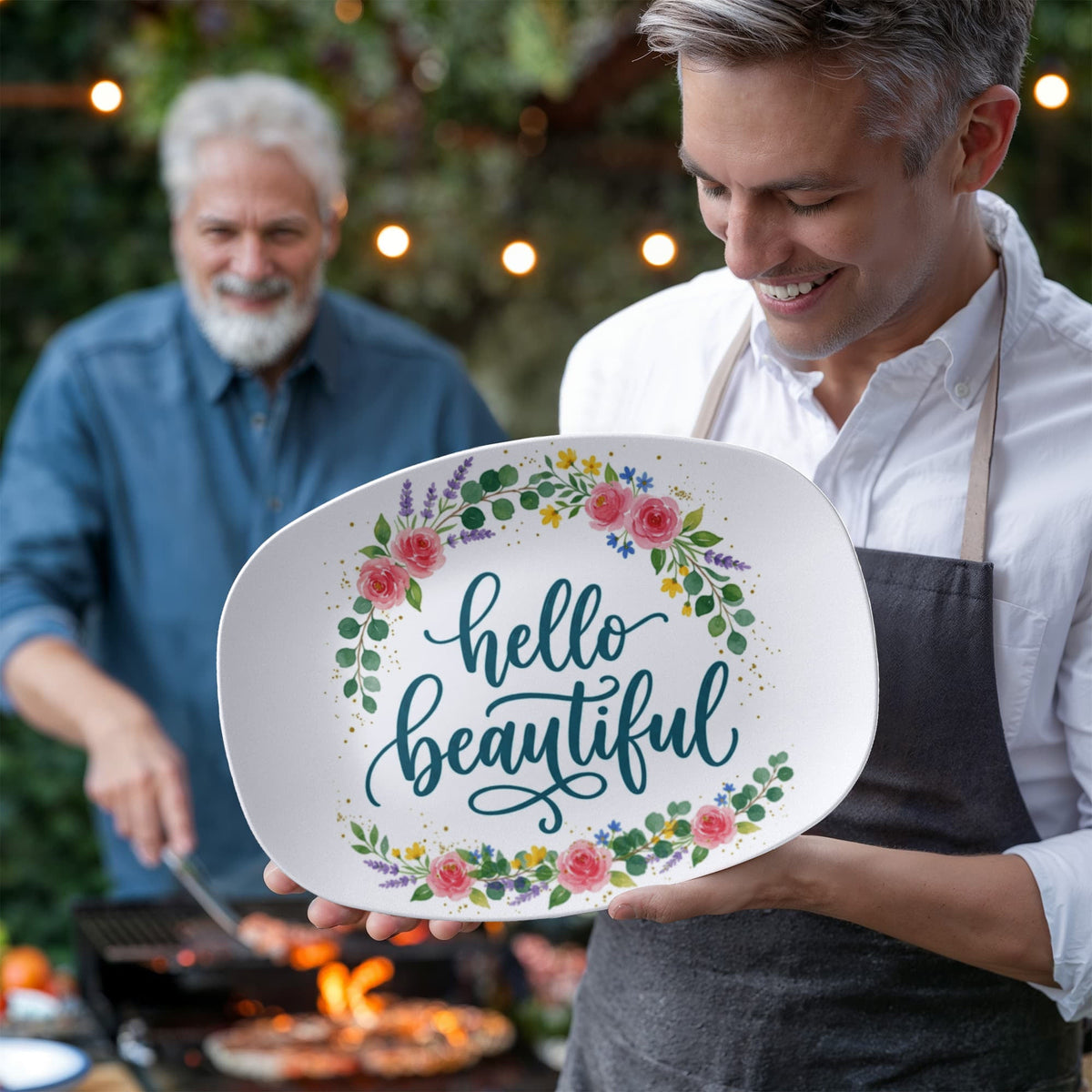 Floral Hello Beautiful 10”x14” Oval Serving Platter