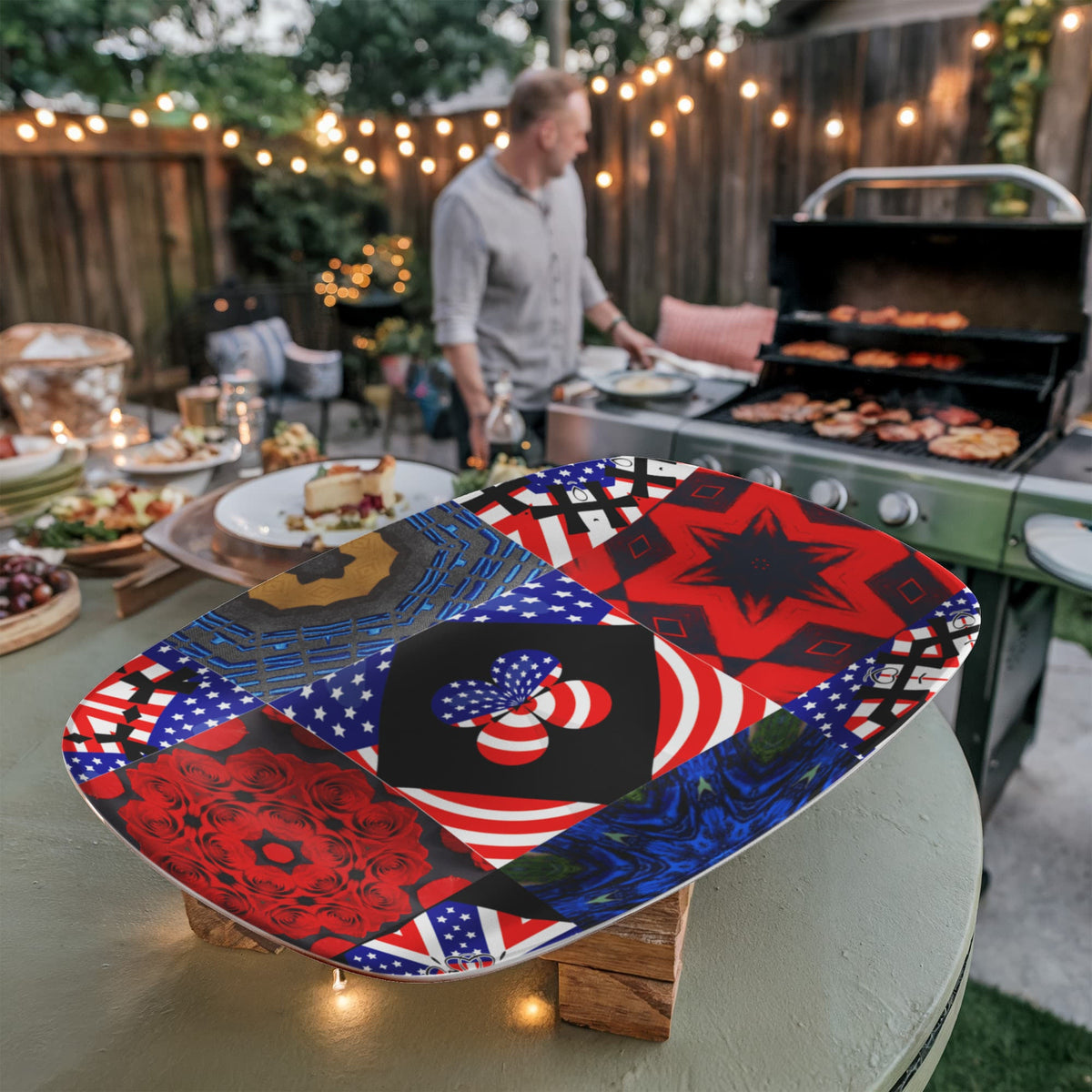 USA Patchwork Design 10” x 14” Oval Serving Platter
