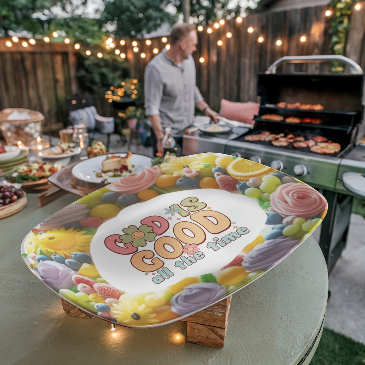 God is Good Faith Based Floral Design 10' x 14' Oval Platter