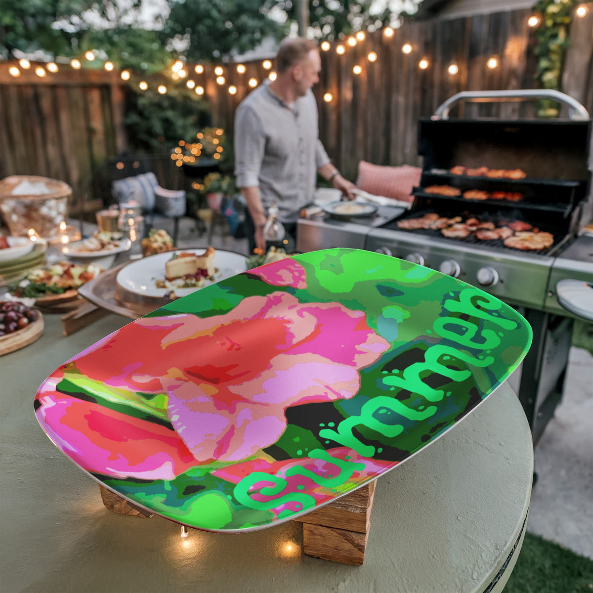 Summer Time Floral Design 10" x 14" Oval Serving Platter