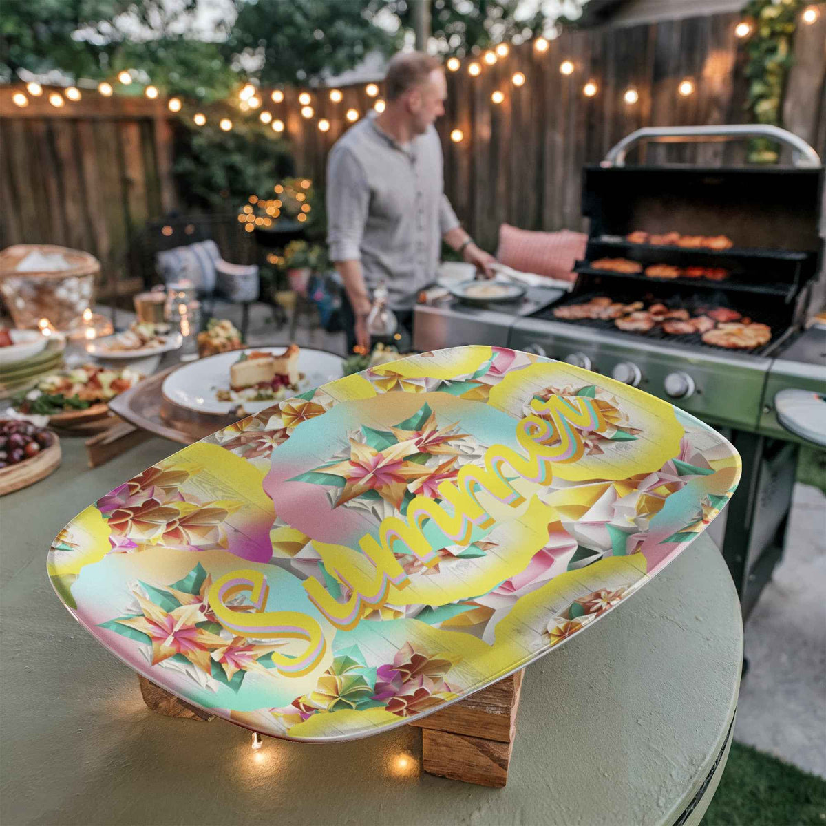 Colorful Pattern Summer Design 10" x 14" Oval Serving Platter