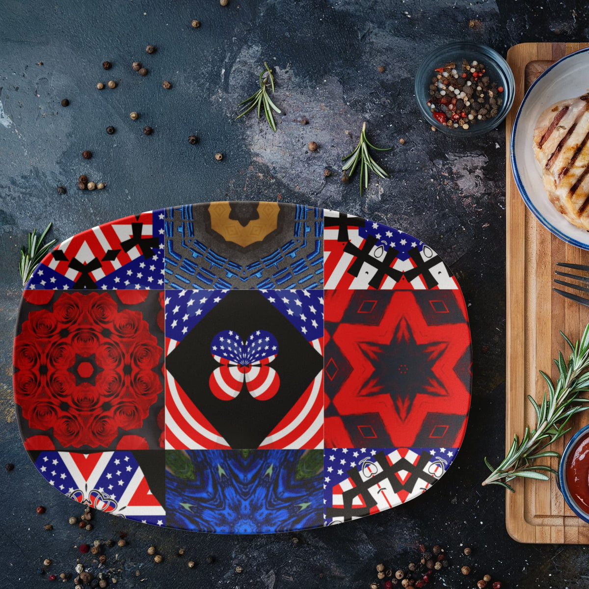 USA Patchwork Design 10” x 14” Oval Serving Platter