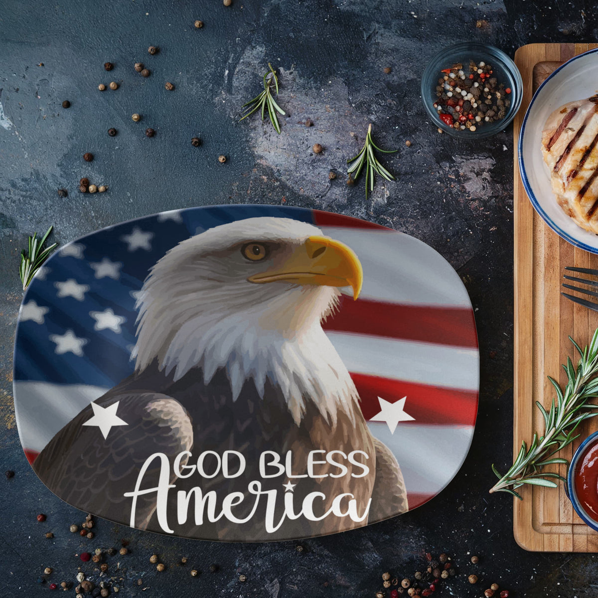 God Bless America Bald Eagle 10”x14” Oval Serving Platter