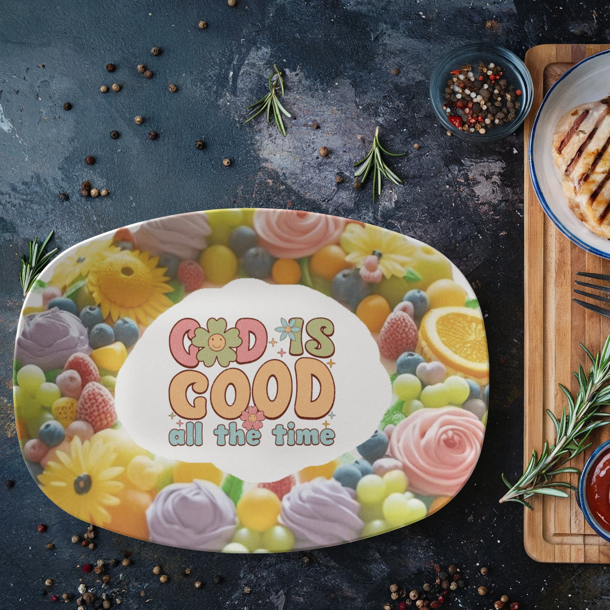 God is Good Faith Based Floral Design 10' x 14' Oval Platter