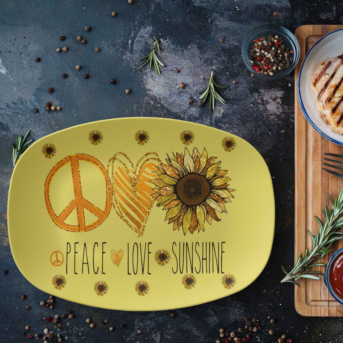 Peace Love and Sunshine 10" x 14' Oval Serving Platter