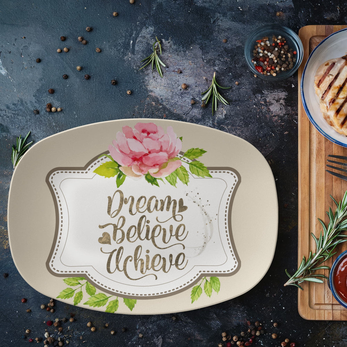 Dream Believe Achieve Inspirational 10" x 14" Oval Serving Platter