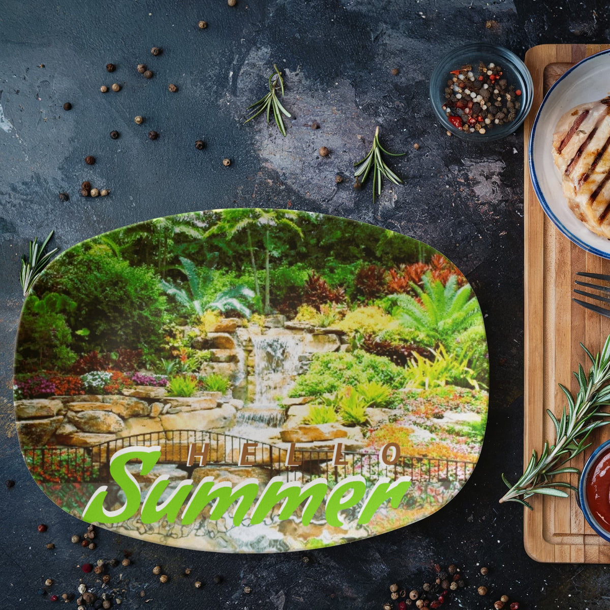 Hello Summer Tropical Waterfall 10" x 14" Oval Serving Platter