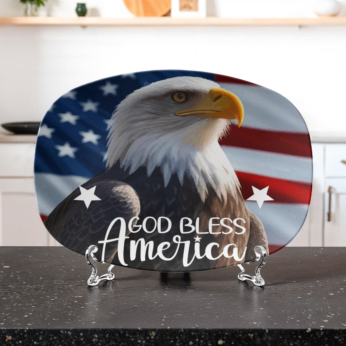 God Bless America Bald Eagle 10”x14” Oval Serving Platter