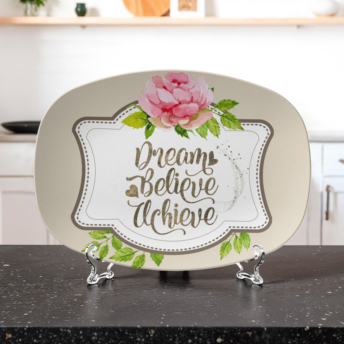 Dream Believe Achieve Inspirational 10" x 14" Oval Serving Platter