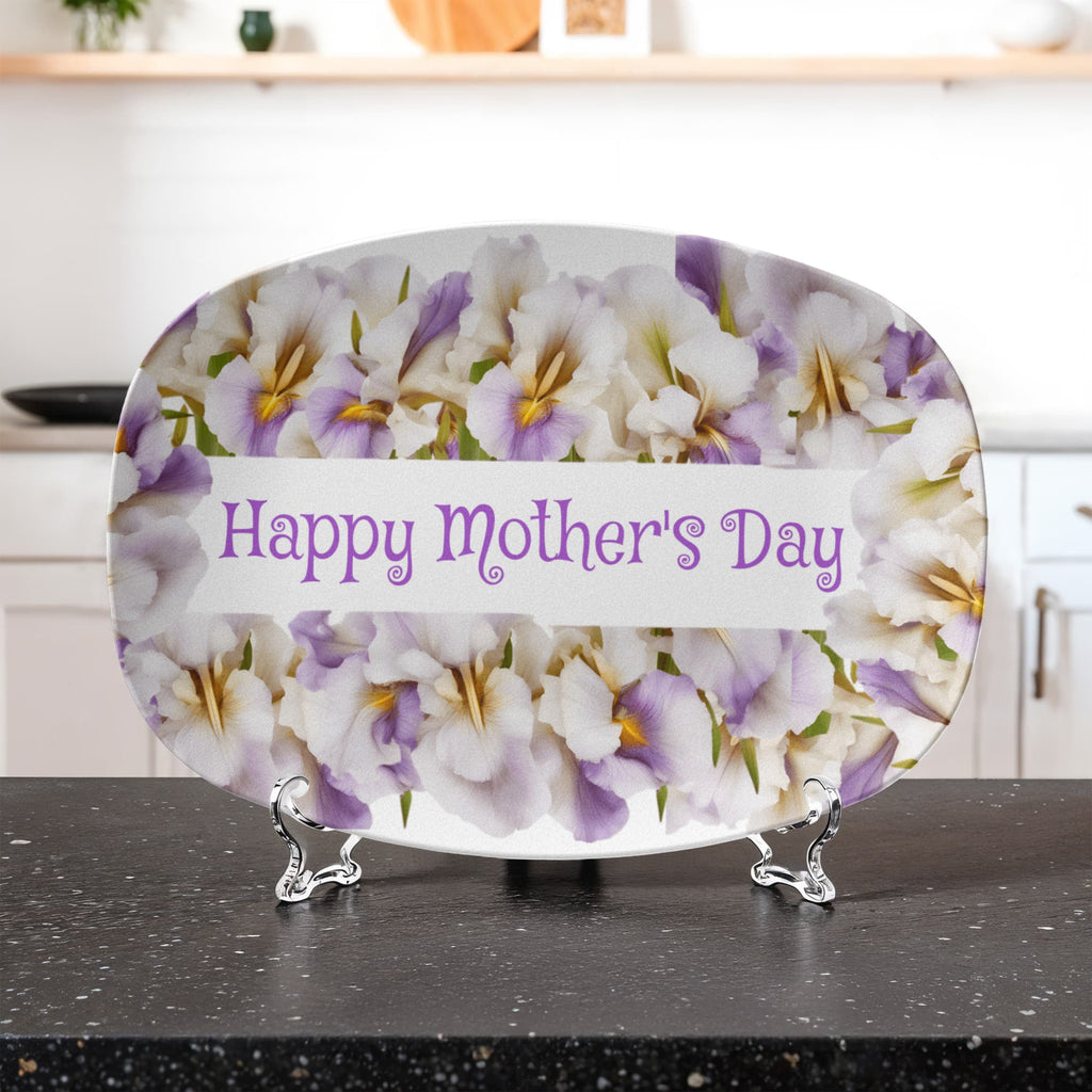 Happy Mother's Day Purple Flowers 10”x14” Oval Serving Platter