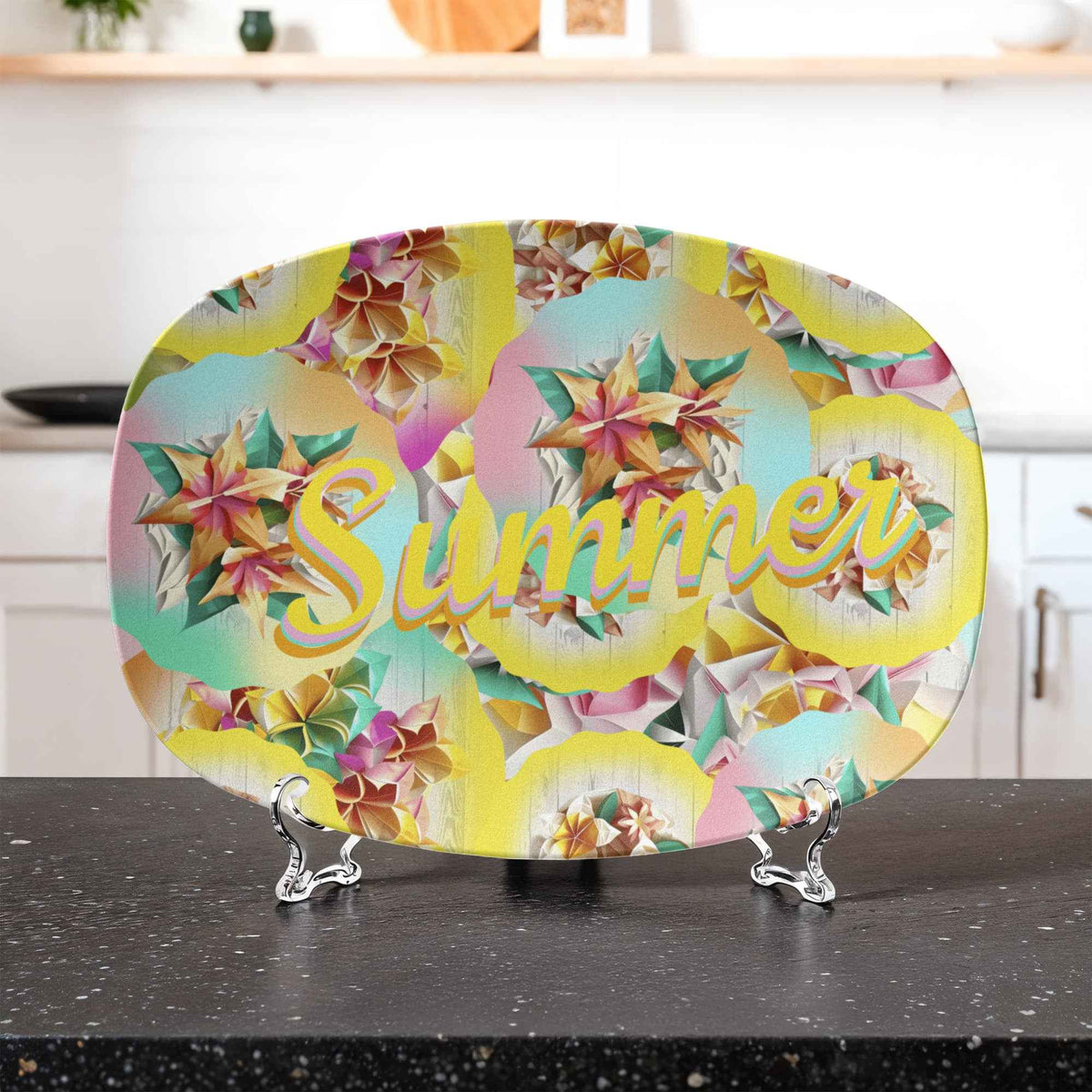 Colorful Pattern Summer Design 10" x 14" Oval Serving Platter