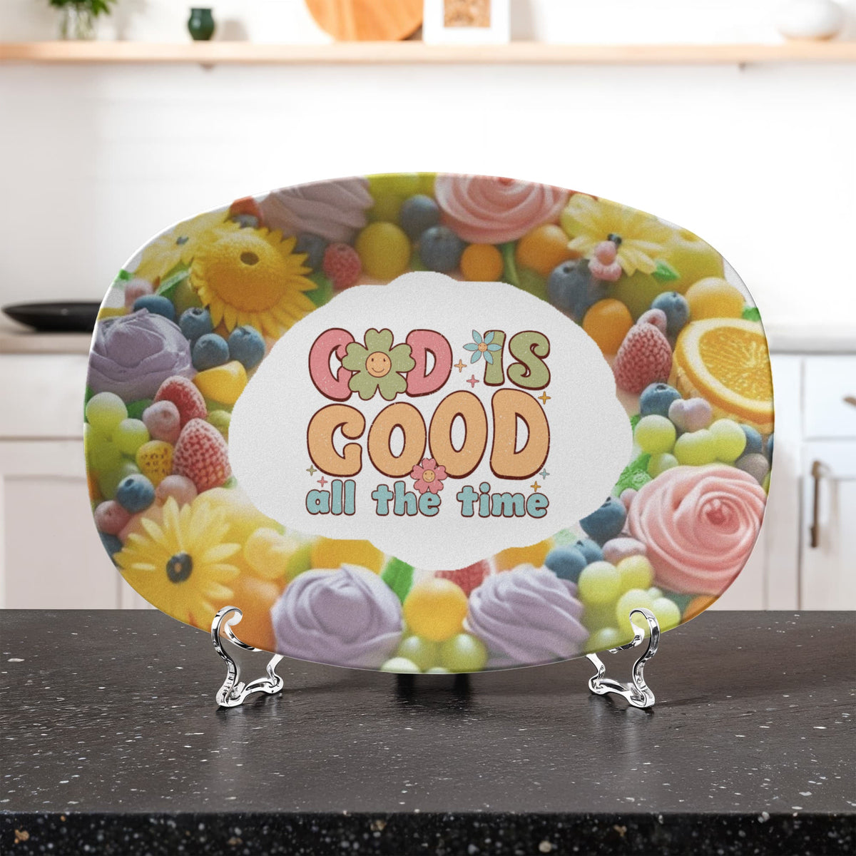 God is Good Faith Based Floral Design 10' x 14' Oval Platter