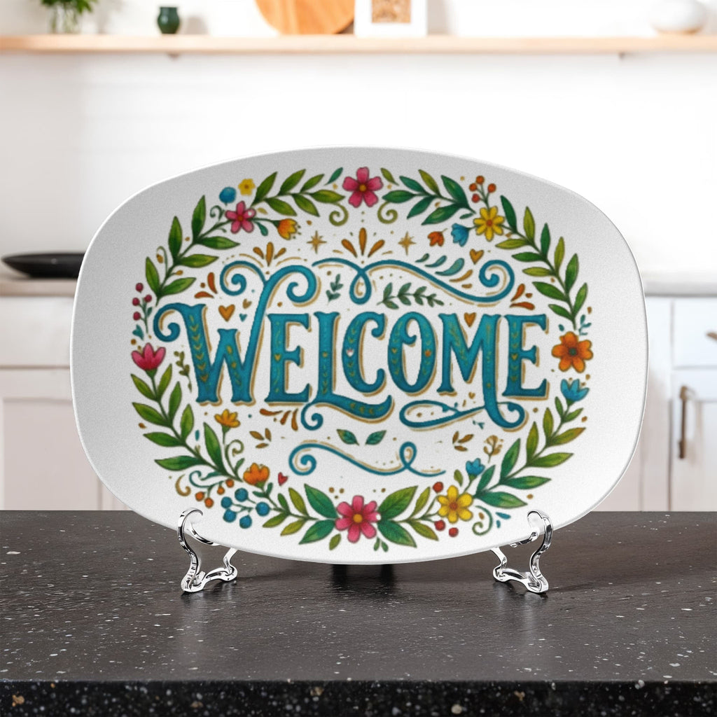 Welcome Floral Pattern 10”x14” Oval Serving Platter
