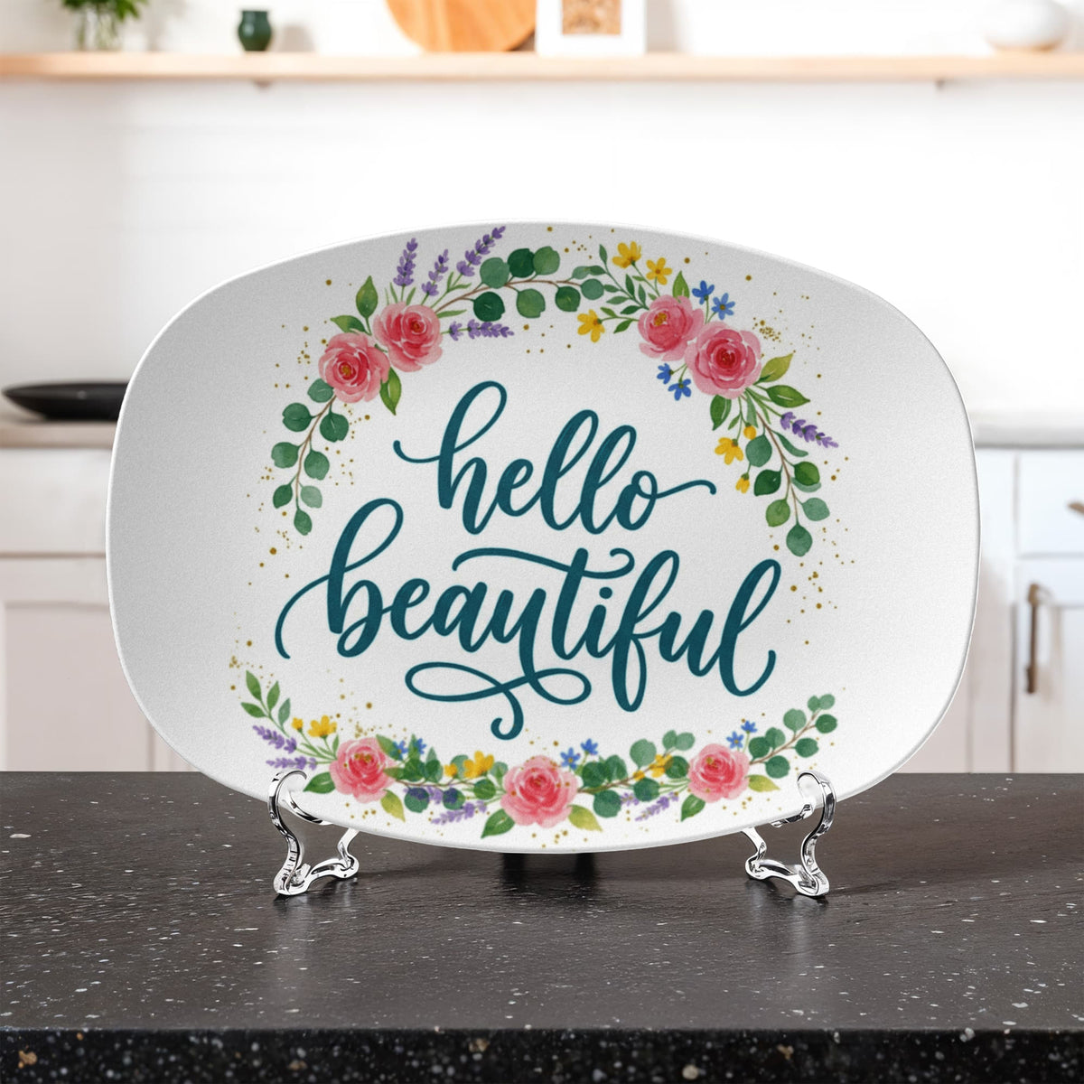 Floral Hello Beautiful 10”x14” Oval Serving Platter