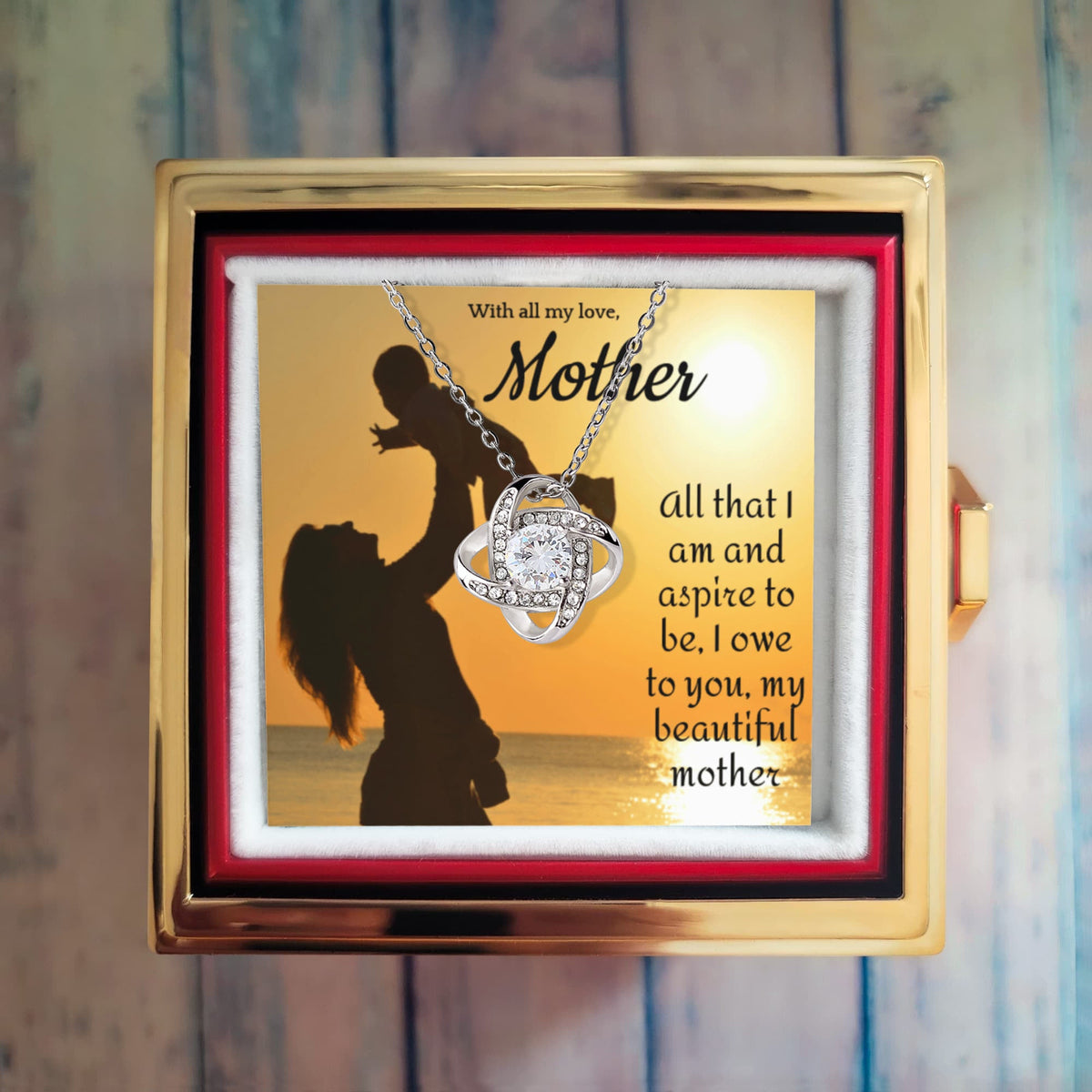 With All My Love Mother - Love Knot Necklace - Luxurious Box with Preserved Rose