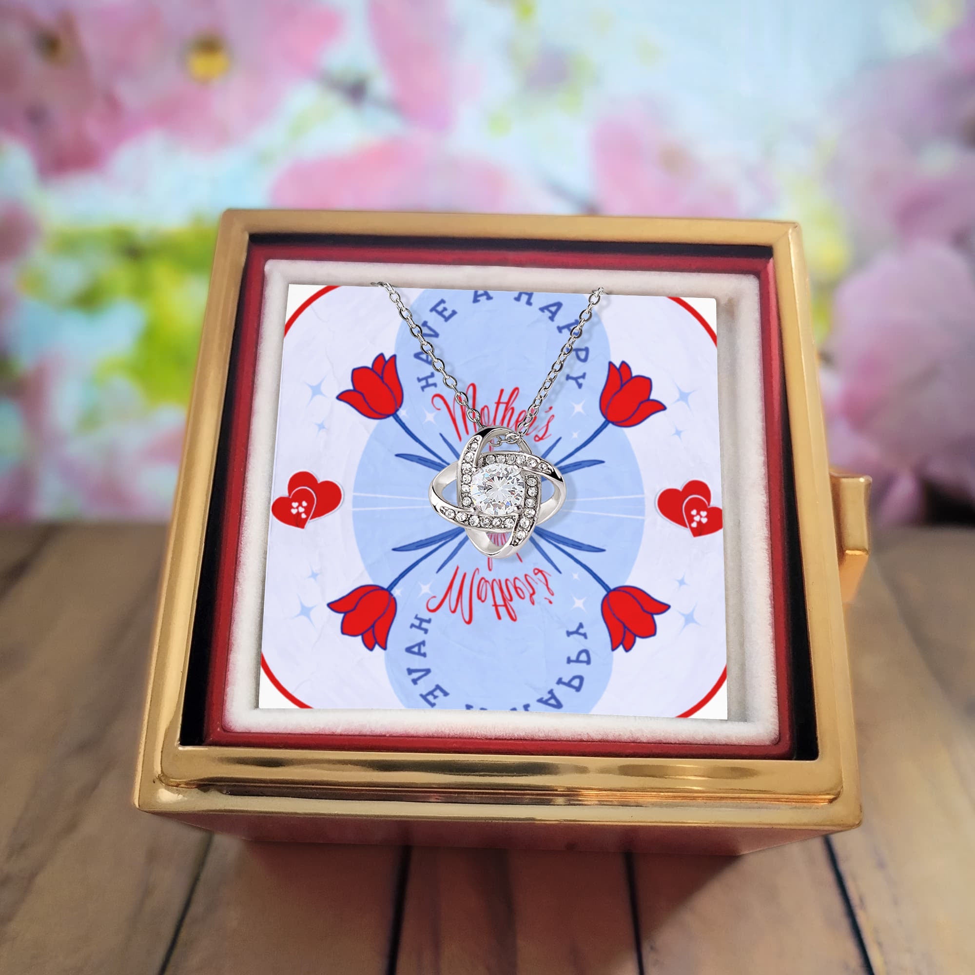 Have a Happy Mother's Day with Love Knot Necklace and Preserved Red Rose